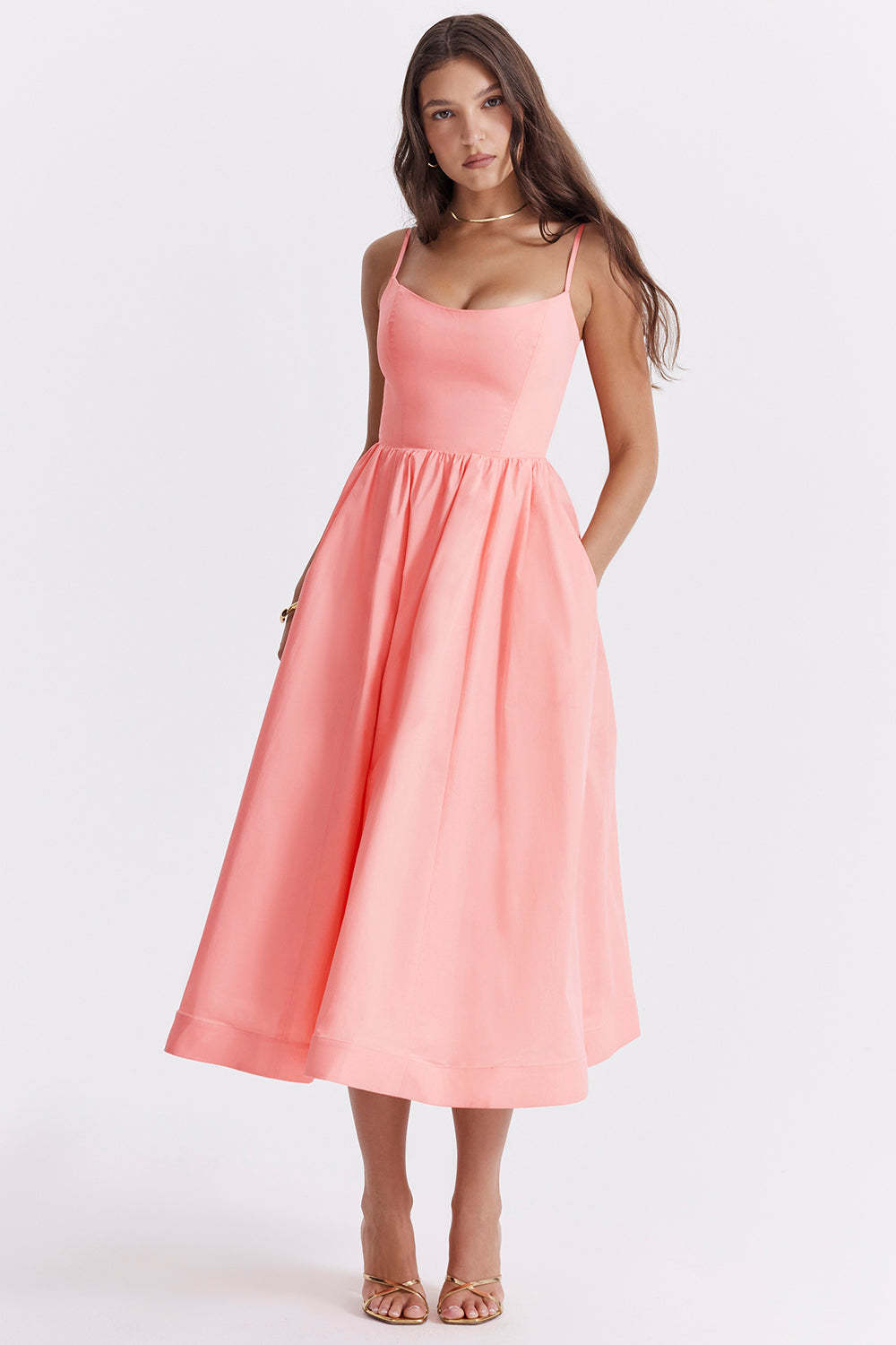 Spaghetti Strap Plain Elegant Midi Dress