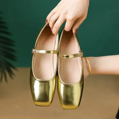 Mary Jane Square Head Retro Leather Flat Shoes