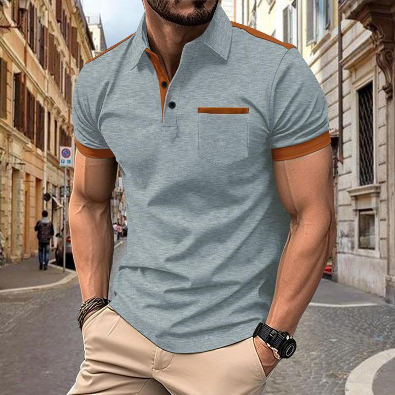 Men's Colorblock Chest Pocket Lapel Short Sleeve Shirt