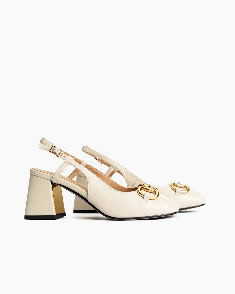 Compare Color Horsebit Thick Heel Slingback Loafers