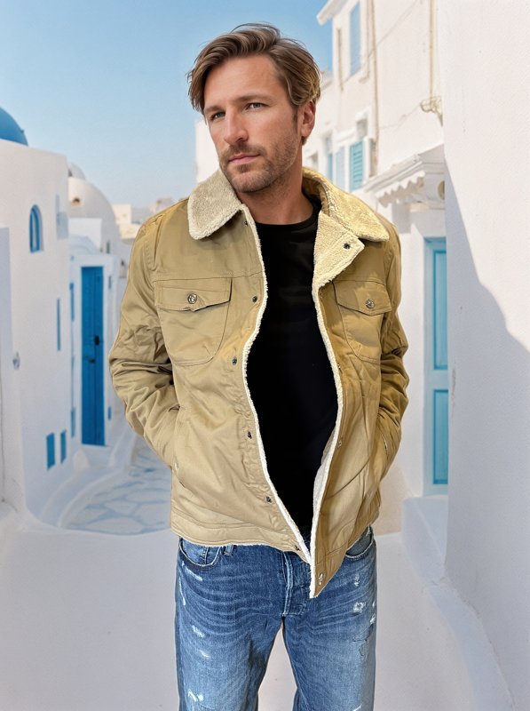 Men Fleece-Lined Cotton Cargo Casual Jacket