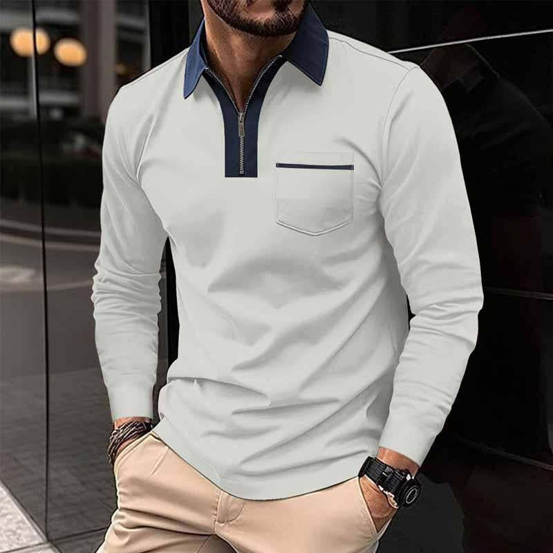 Men's Color Block Pocket Long Sleeve Shirt