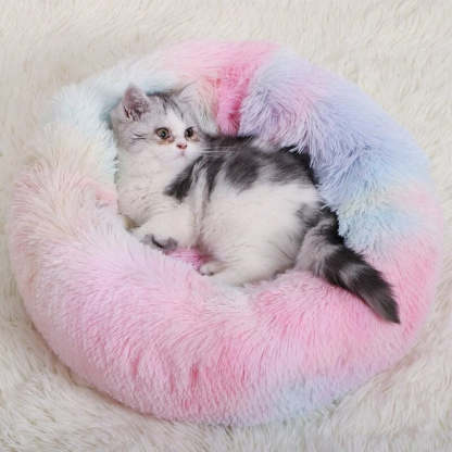Calming Fluffy Cat Bed, Comfy Plush Pet Bed