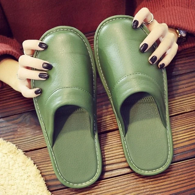 Leather Flat Men Slippers Light Odorless Leisure Shoes