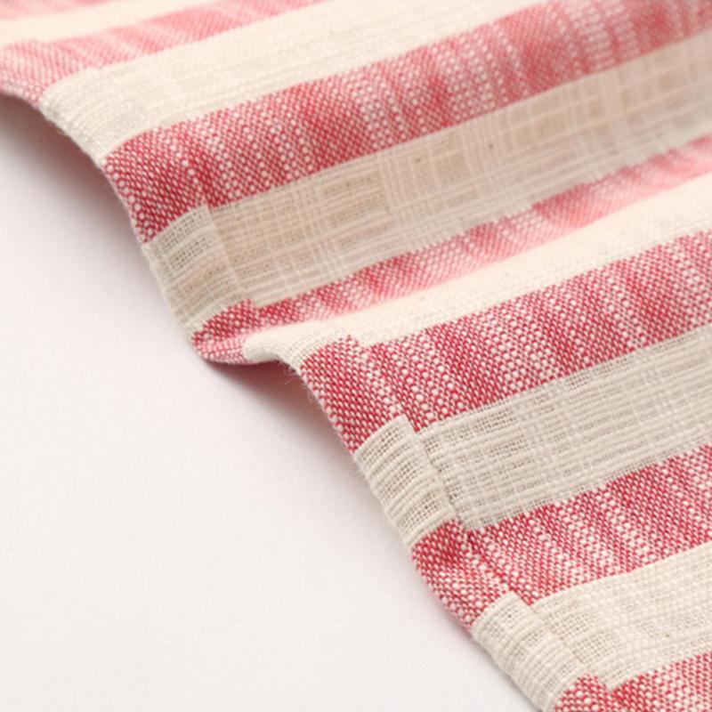 Men's Casual Cotton Linen Stripe Elastic Waist Straight Shorts