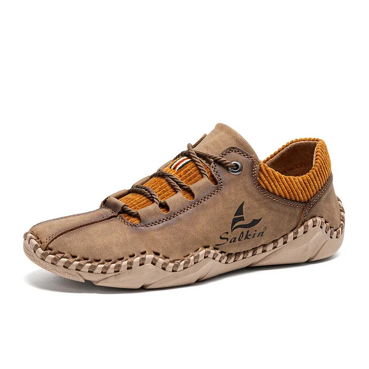 Men Hand Stitching Leather Non Slip Casual Driving Shoes