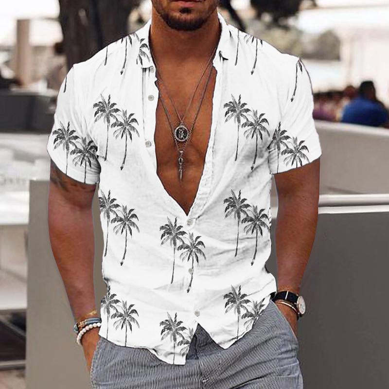 Men's Beach Hawaiian Print Lapel Shirt