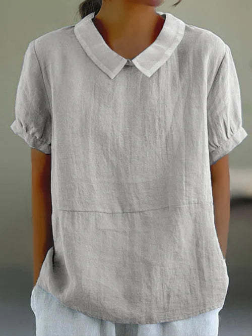 Classic Cotton and Linen Solid Color Top