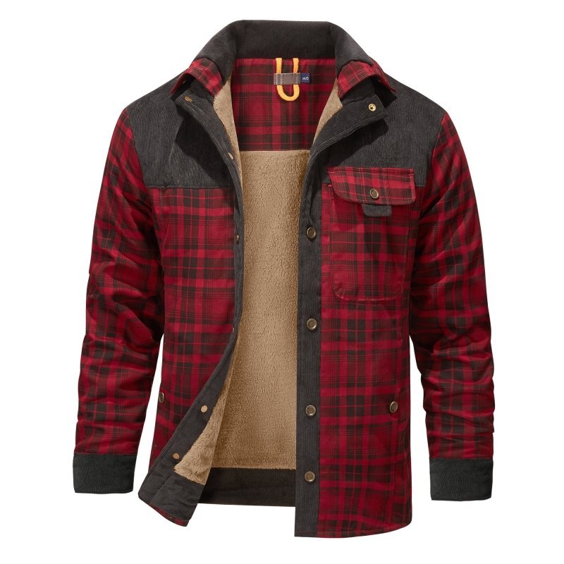 Men's Fleece Plaid Long-Sleeved Jacket