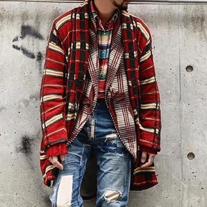 Men's Casual Check Loose Knit Cardigan
