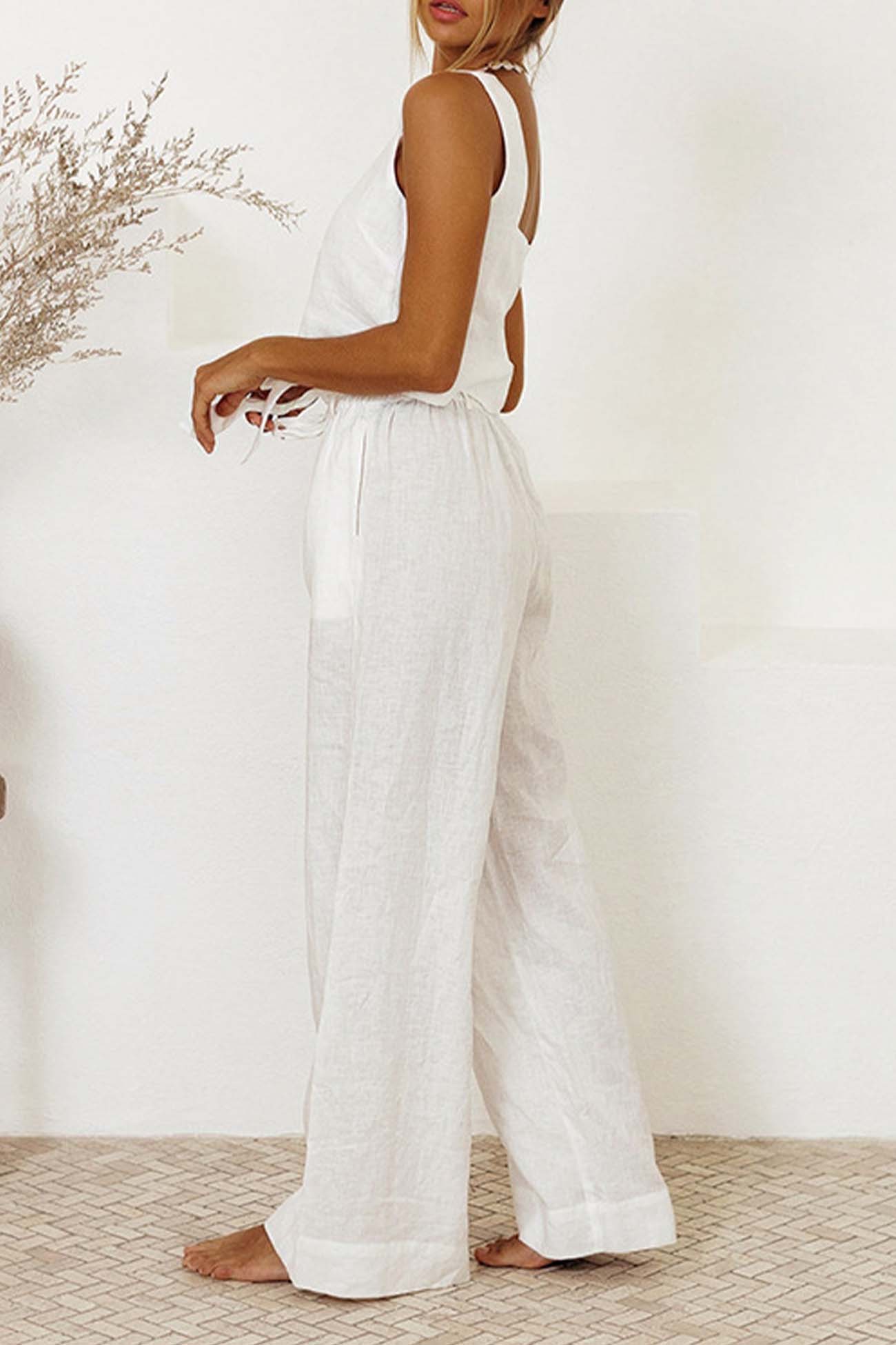 Anela - waist tie square neck pants set