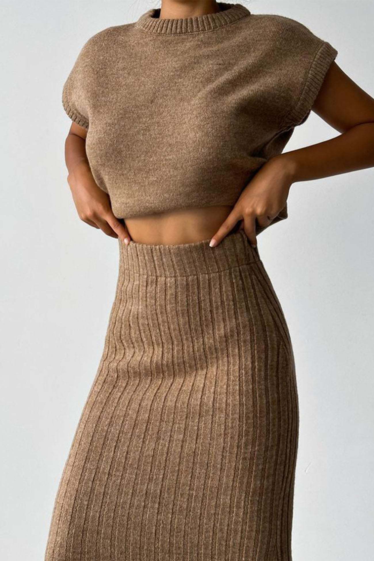 Dani - mock neck sleeveless knitted two-piece dress set