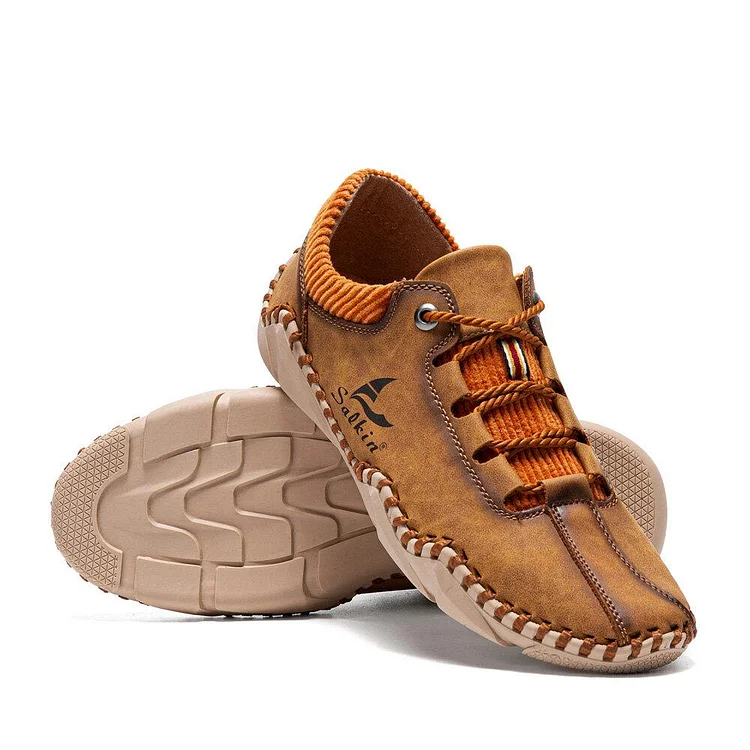 Men Hand Stitching Leather Non Slip Casual Driving Shoes