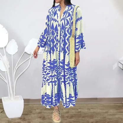 Oversized Dress With Retro Print and V-neckline