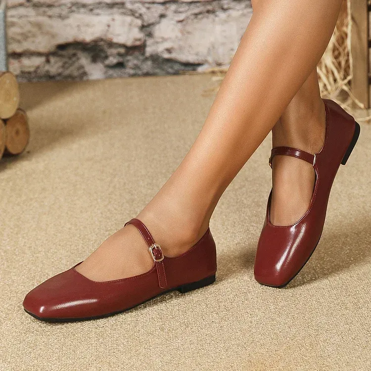 Mary Jane Square Head Retro Leather Flat Shoes