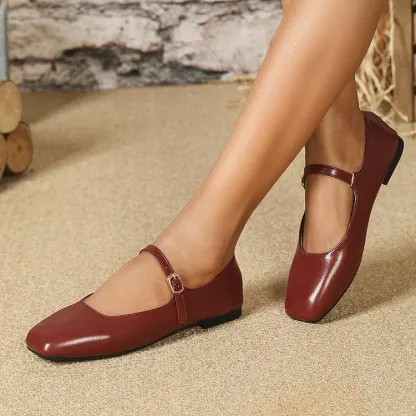 Mary Jane Square Head Retro Leather Flat Shoes
