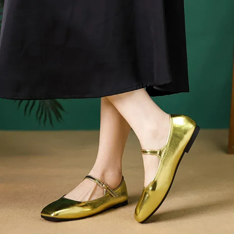 Mary Jane Square Head Retro Leather Flat Shoes