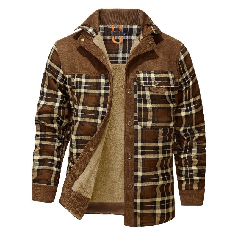 Men's Fleece Plaid Long-Sleeved Jacket