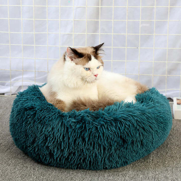 Calming Fluffy Cat Bed, Comfy Plush Pet Bed