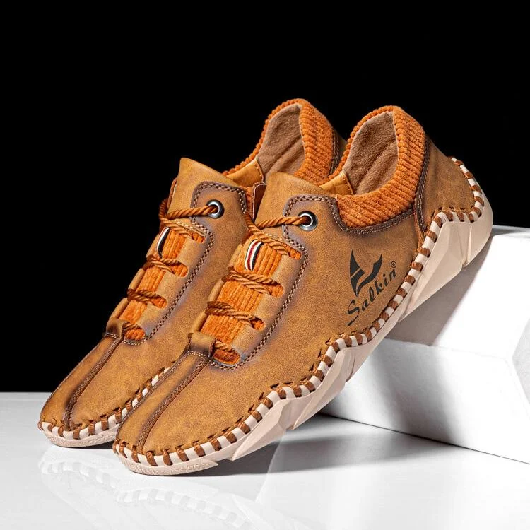Men Hand Stitching Leather Non Slip Casual Driving Shoes