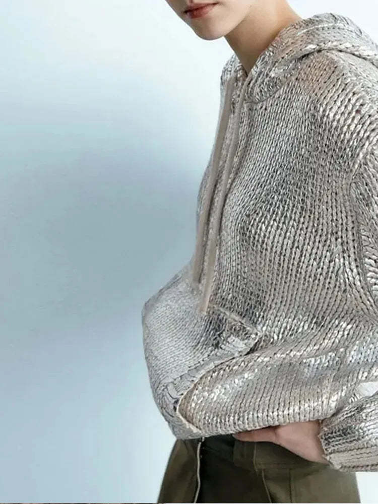 Brittany - Silver Metallic Hoodie