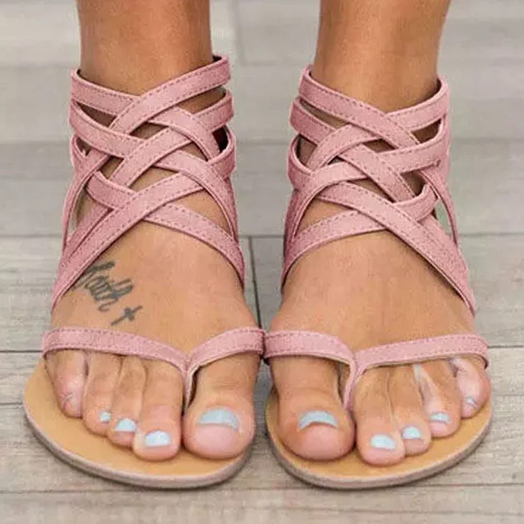 Summer Cross-Tied Zipper Flat Sandals