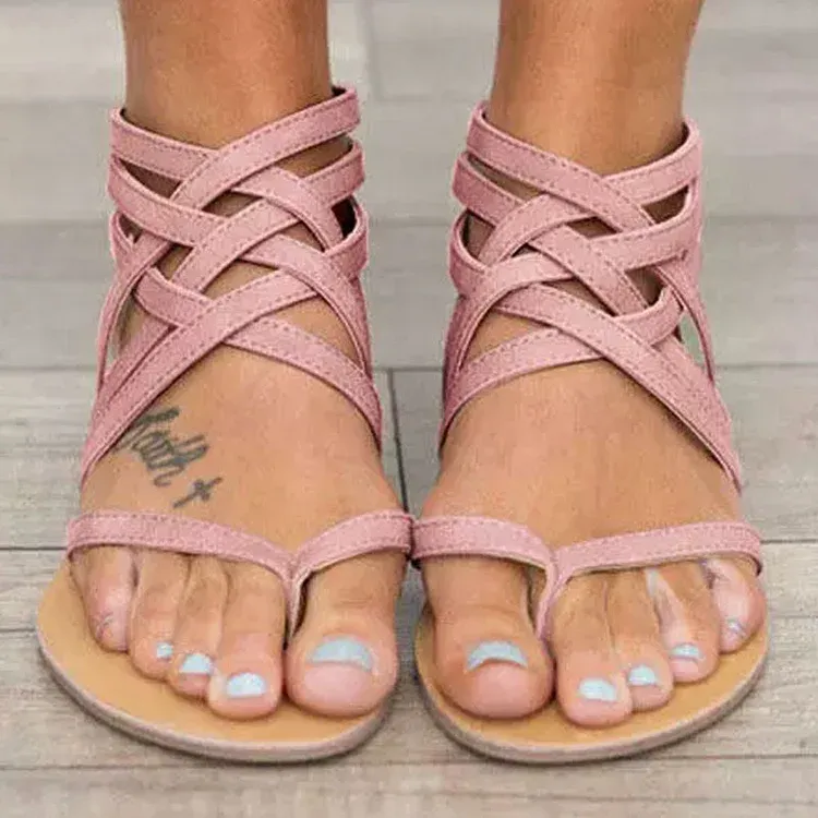 Summer Cross-Tied Zipper Flat Sandals