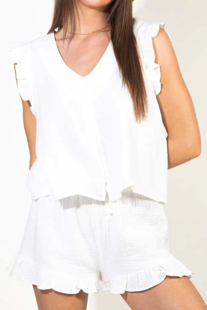Lizzy - ruffle tank top and drawstring shorts set