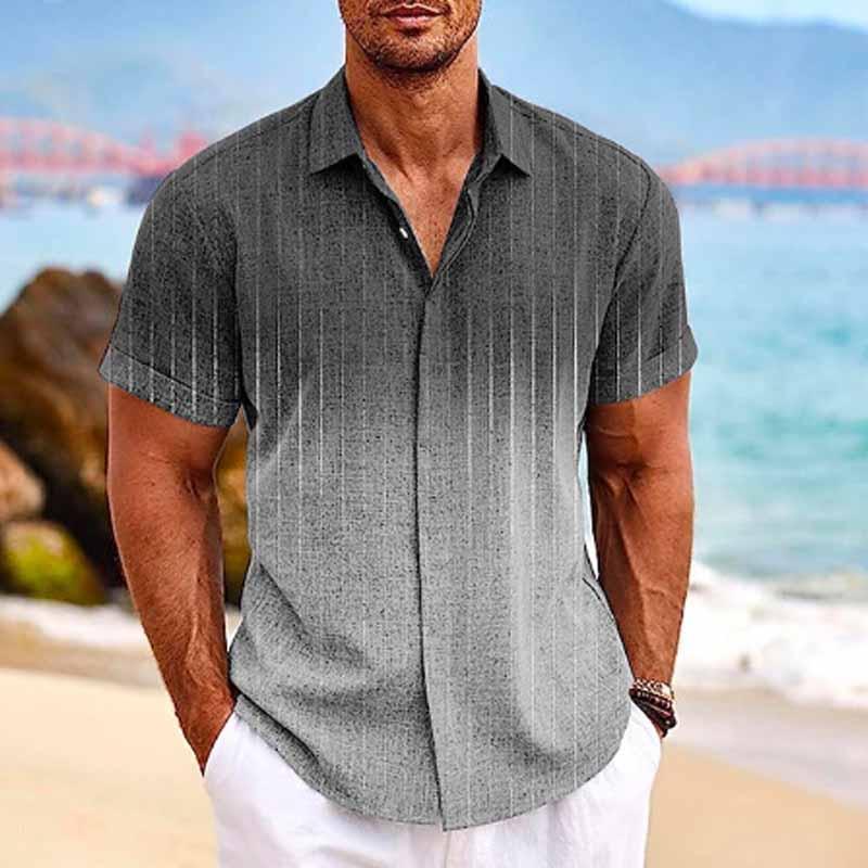 Men's Hawaiian Ombre Print Lapel Short Sleeve Shirt
