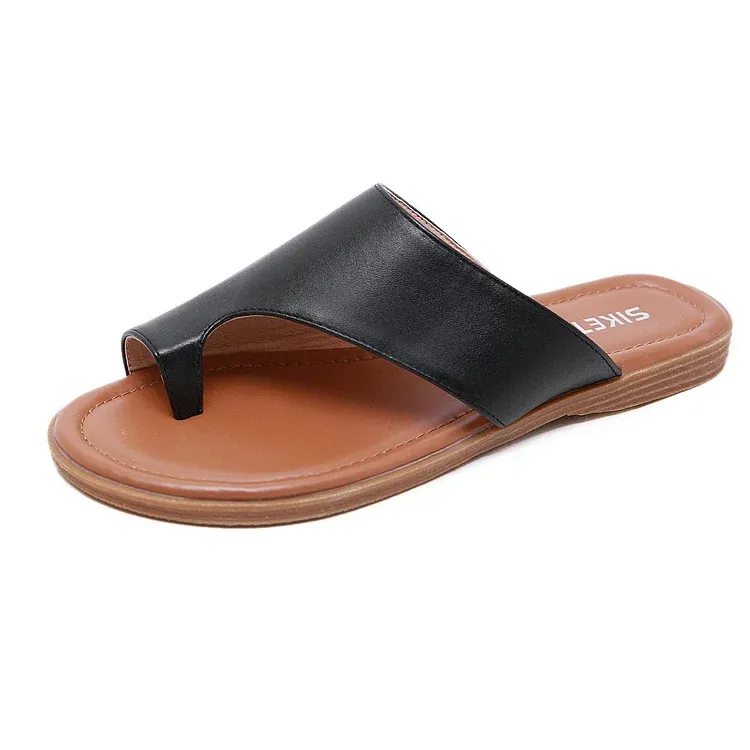 Women Orthopedic Sandals PU Leather Corrector Flip Flops Clip Toe Flat Beach Walking Shoes