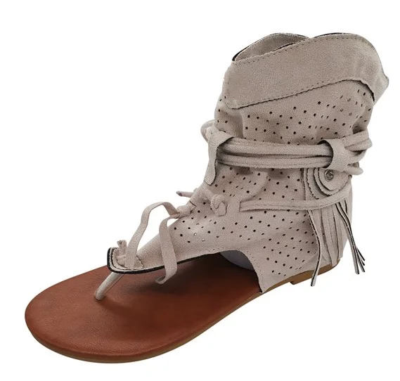 Retro Flat Tassel Cutout Thong Sandals