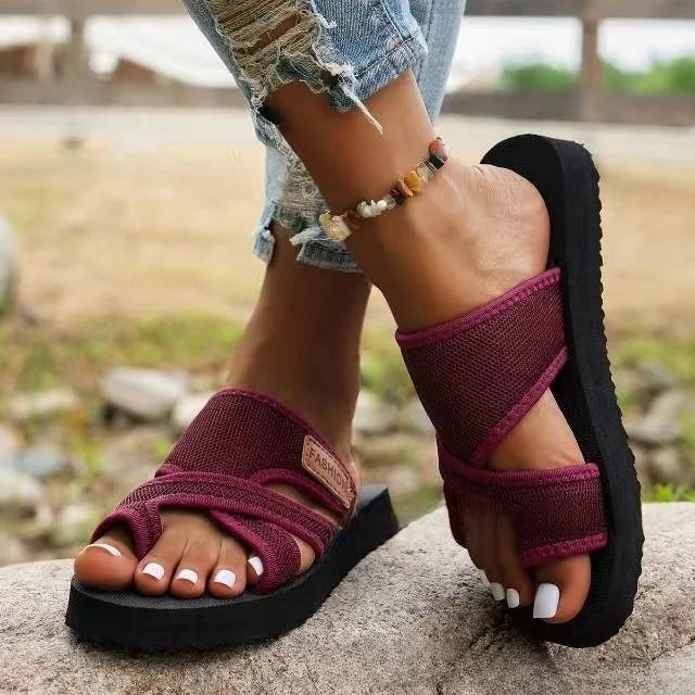 Women's Breathable Mesh Peep Toe Thong Slide Sandals