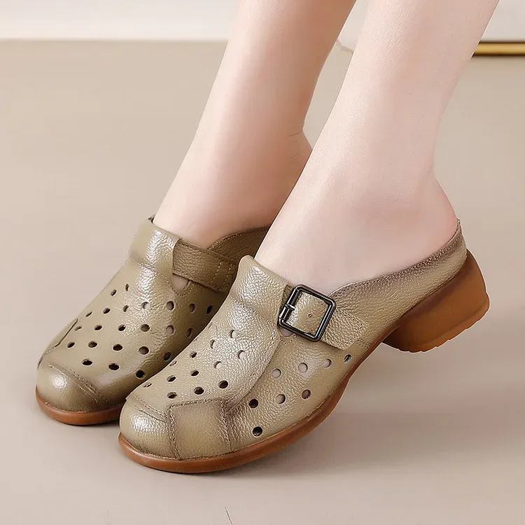 Women's Leather Clogs Wide Fit Lightweight Slip-On Shoes