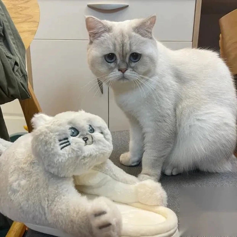 Unisex Home Slippers Indoor Warm Furry Anime Cats Slippers-gladdween