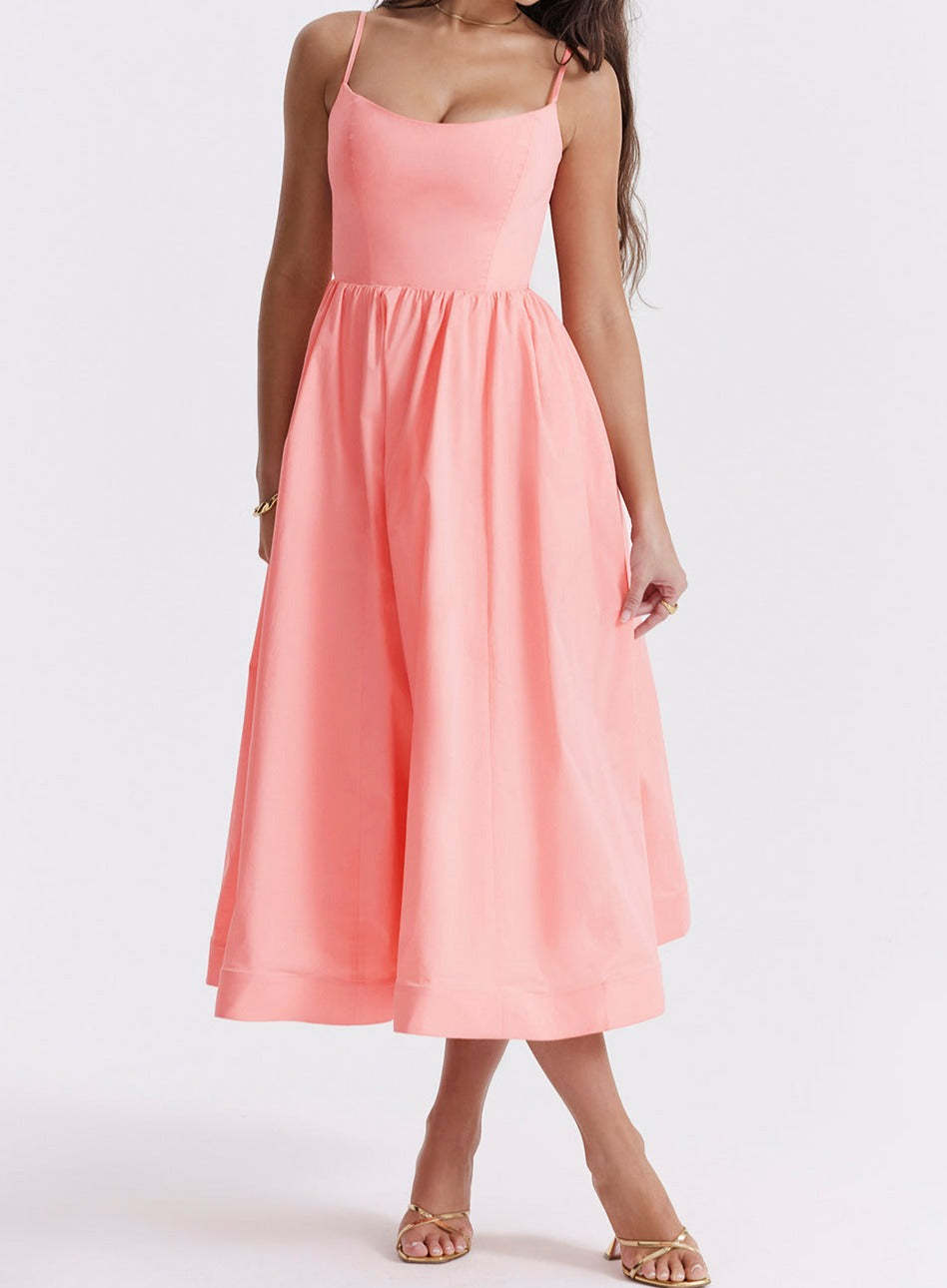 Spaghetti Strap Plain Elegant Midi Dress