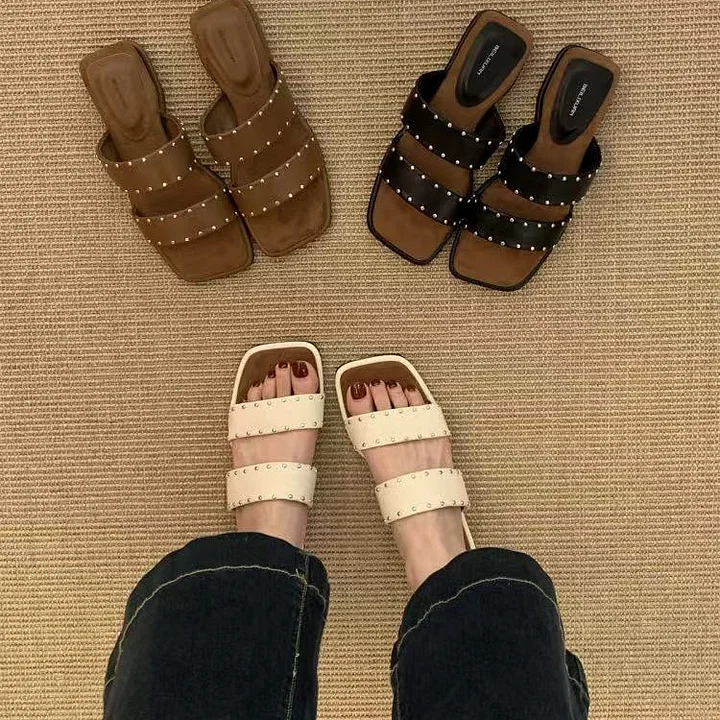 Wedge Sandals With Rivets Open Toe Cushioned Insole For Women All Day Comfort