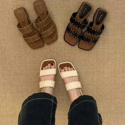 Wedge Sandals With Rivets Open Toe Cushioned Insole For Women All Day Comfort