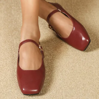 Mary Jane Square Head Retro Leather Flat Shoes