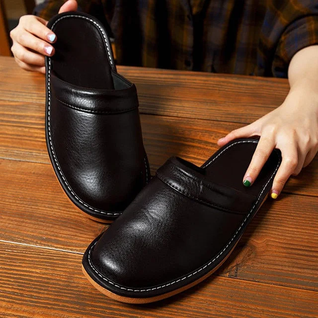 Leather Flat Men Slippers Light Odorless Leisure Shoes