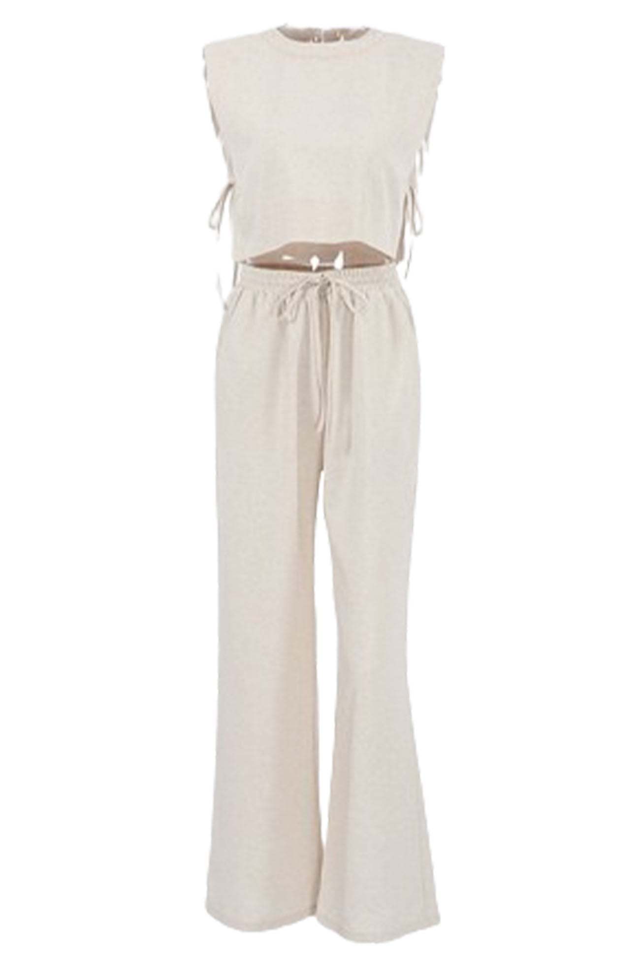 Marleen - shoulder pad sleeveless tops and trousers two-piece set