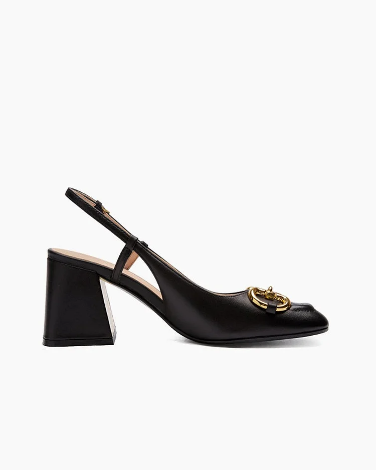 Compare Color Horsebit Thick Heel Slingback Loafers