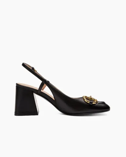 Compare Color Horsebit Thick Heel Slingback Loafers