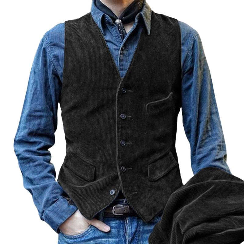 Men's Vintage Corduroy Multi-Pocket Suit Vest