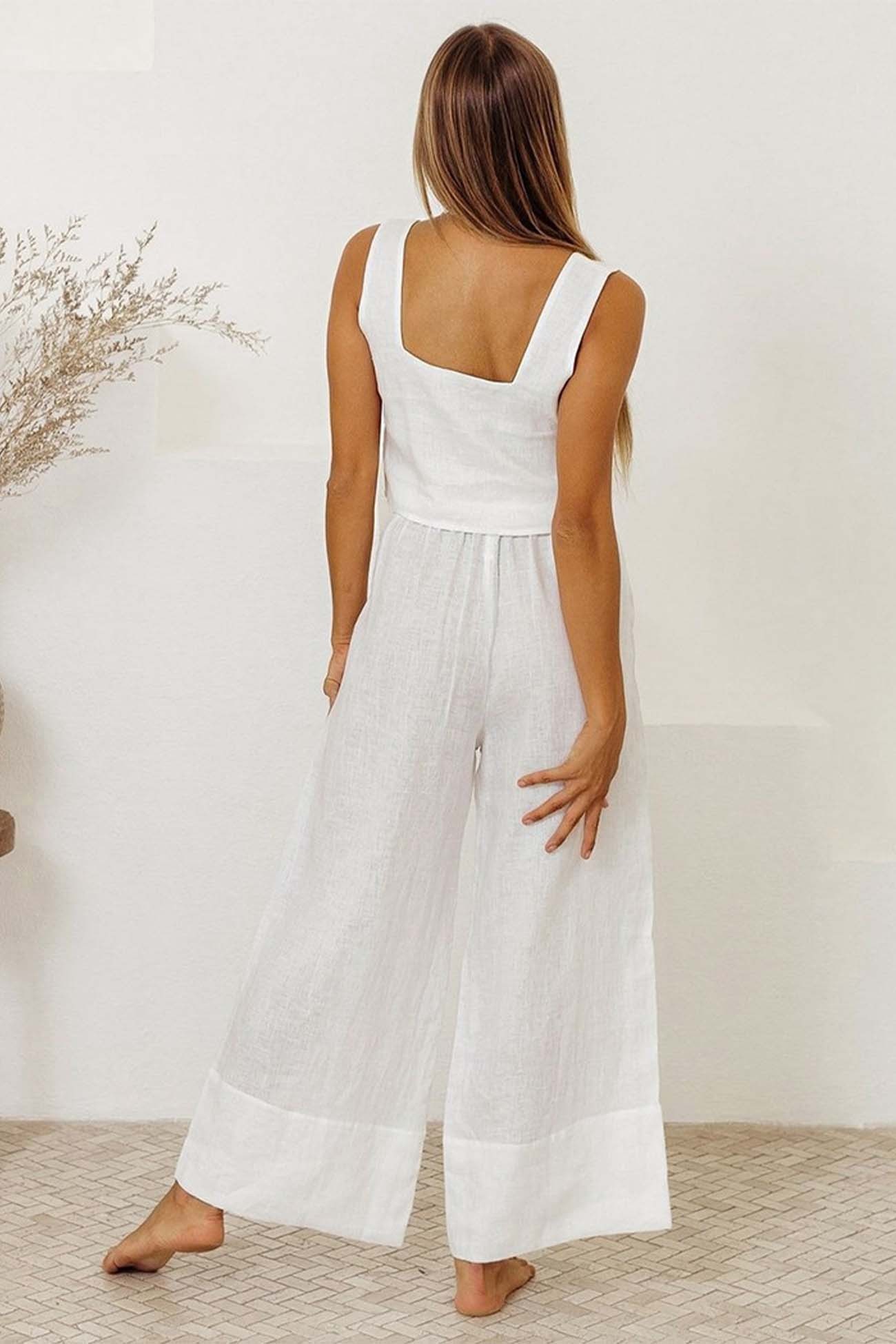 Anela - waist tie square neck pants set