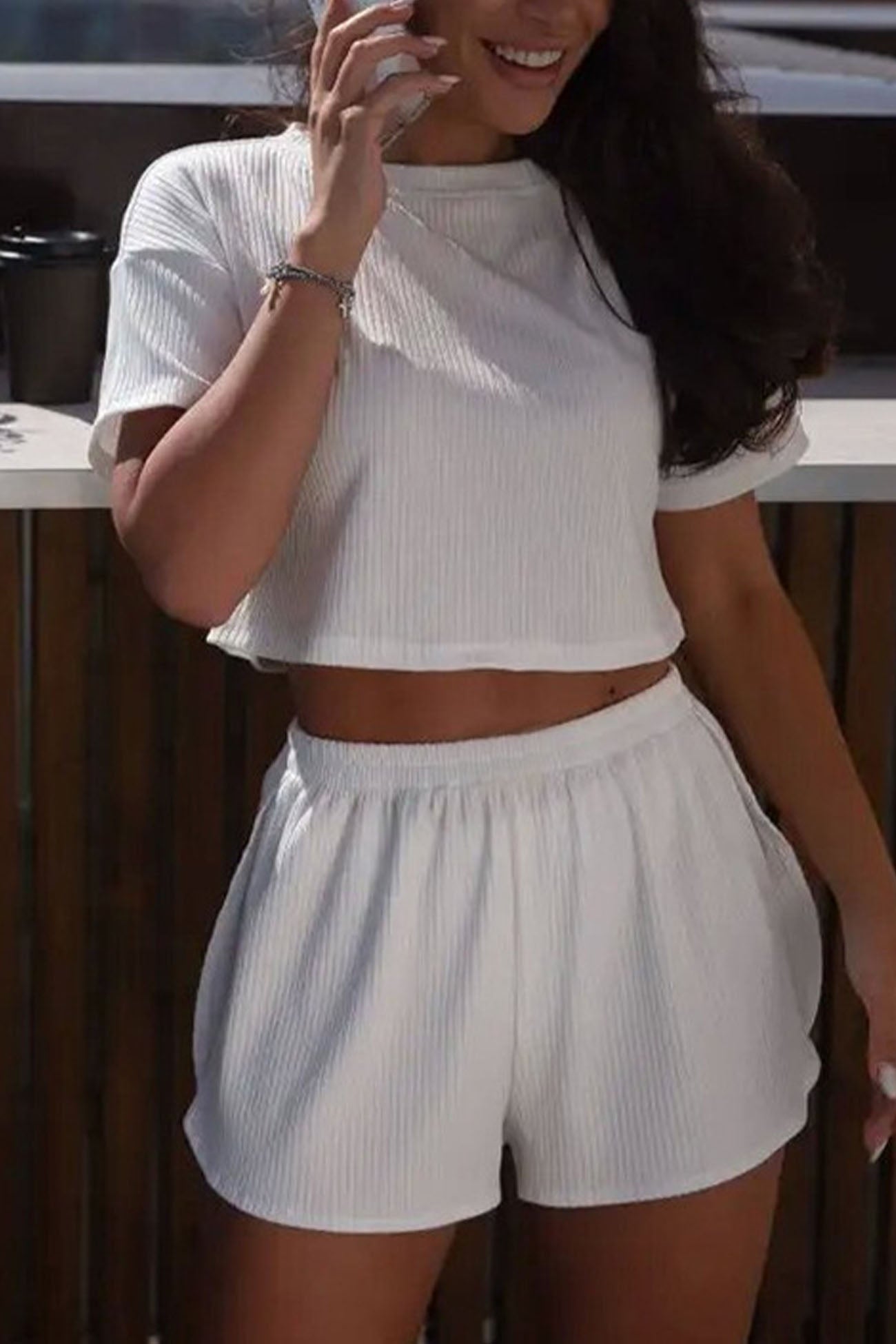 Alexa - crew neck crop top and cross shorts set