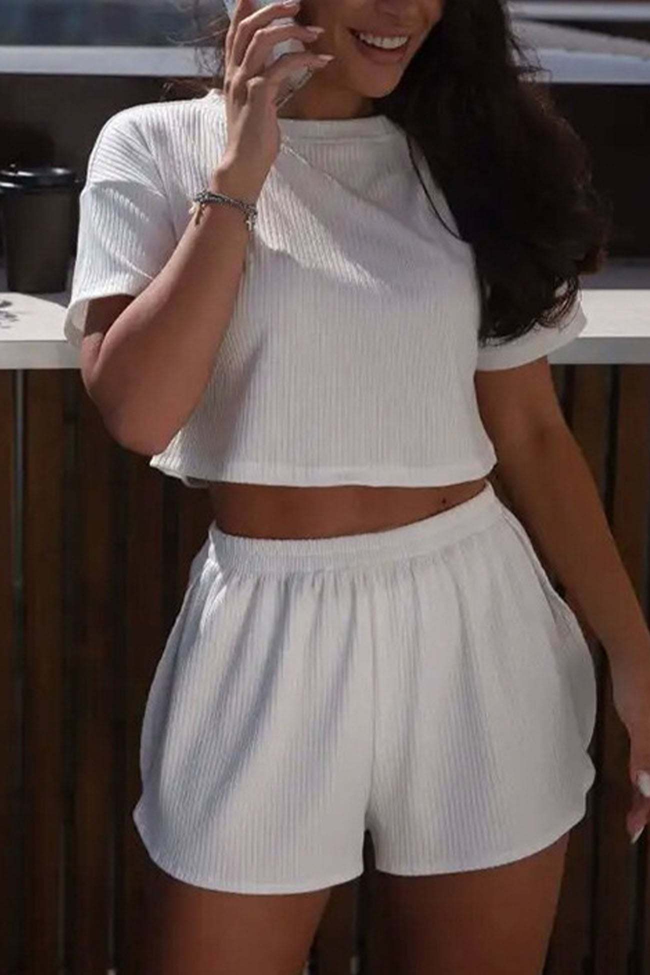 Alexa - crew neck crop top and cross shorts set