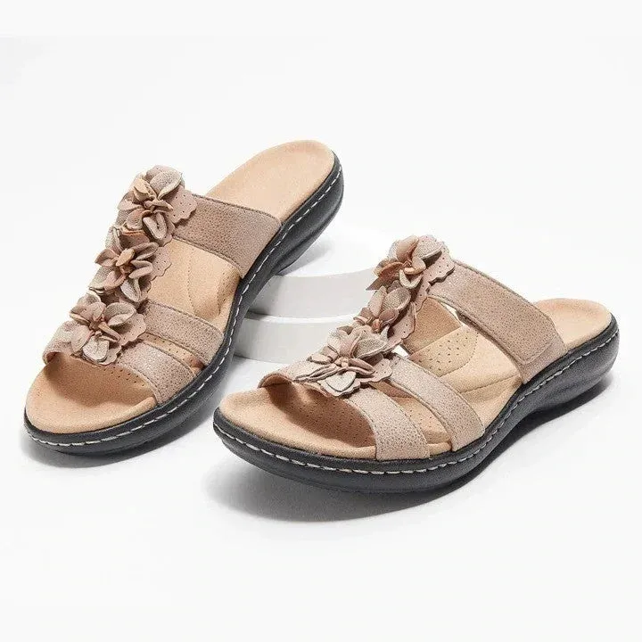 Leather Orthopedic Sandals For Women Soft Unique Flower Detail