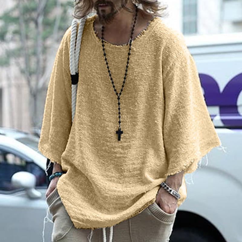 Men's Casual Loose Round Neck Raw Edge T-Shirt