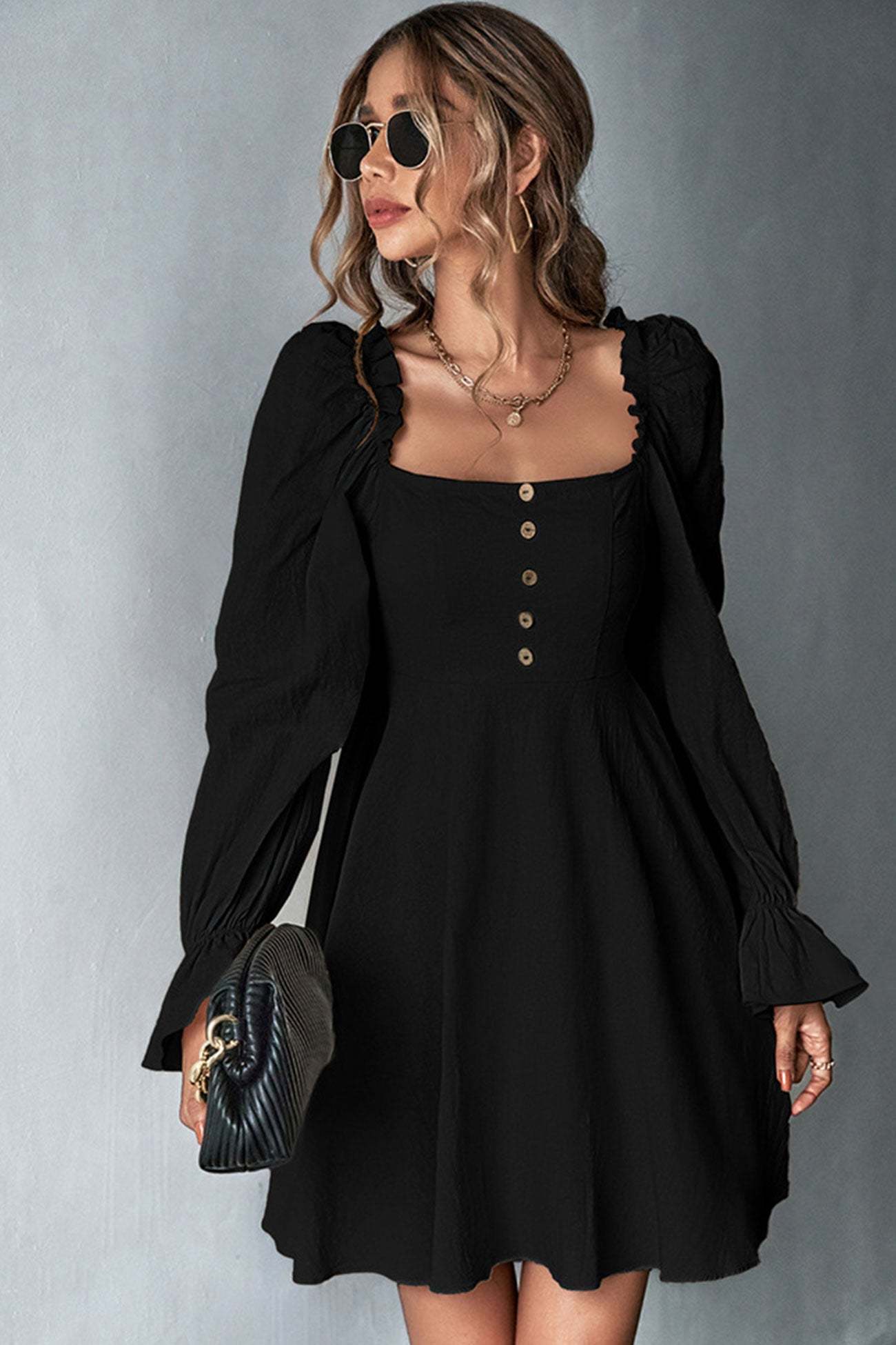 Amy - elegant puff sleeve A-line mini dress