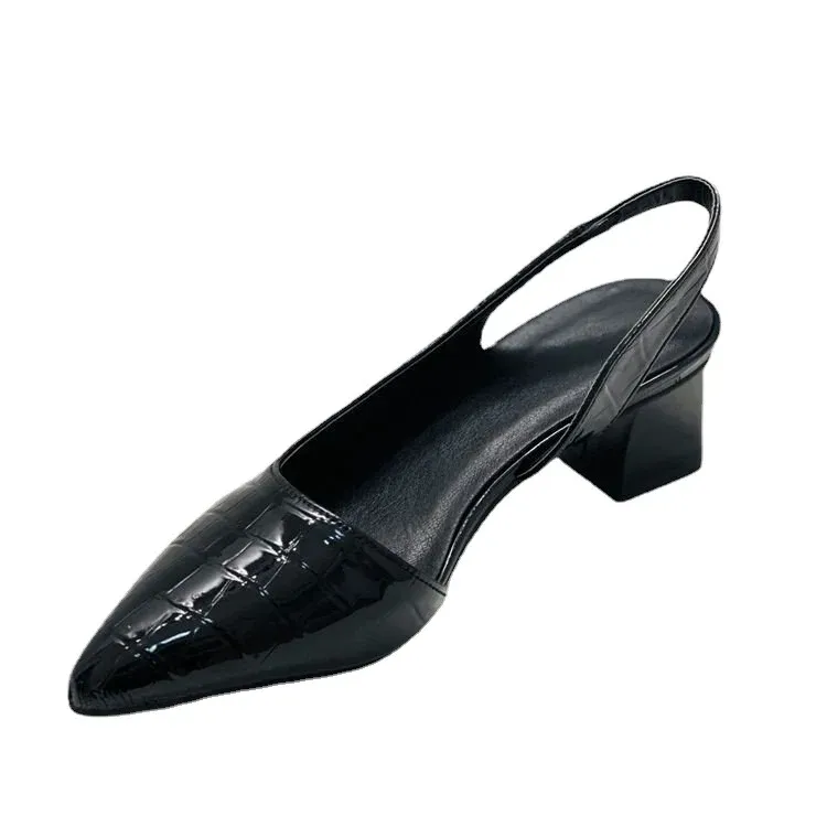 Women's Slingback Pointed Toe Chunky Low Heels Sandals Wedding Heel Formal Fashion Heels